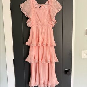 Elegant Pink Ruffled Midi Dress